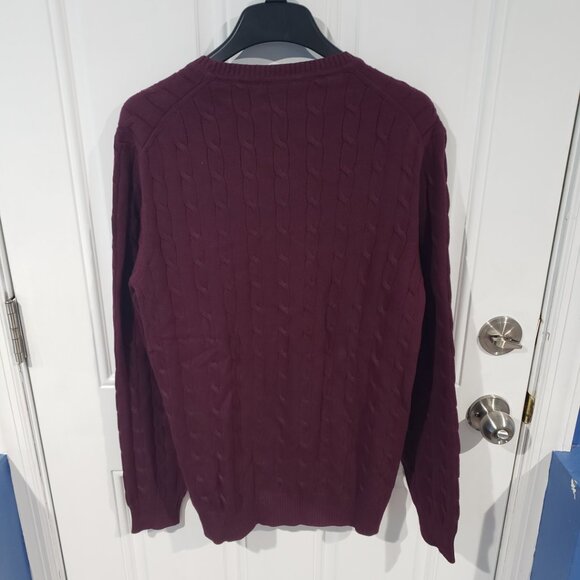 Club Room Men's Cable-Knit Crewneck Cotton Sweater Red Plum NWT size L - Picture 2 of 4